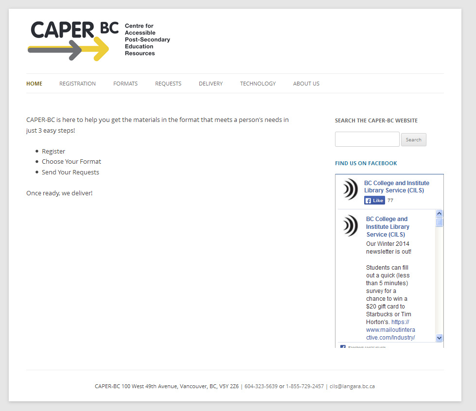 caperbc front page setup