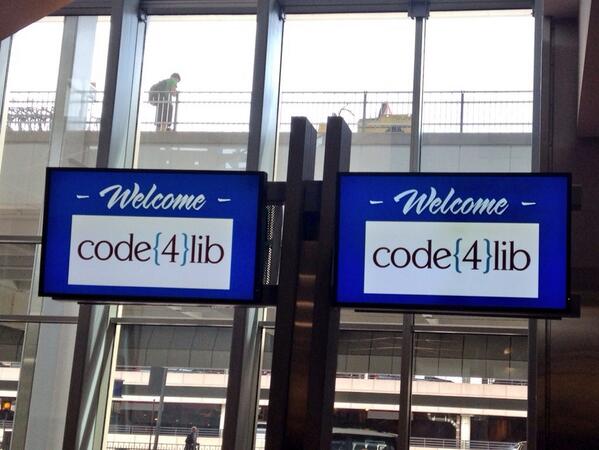welcome code4lib on tv screens at the airport