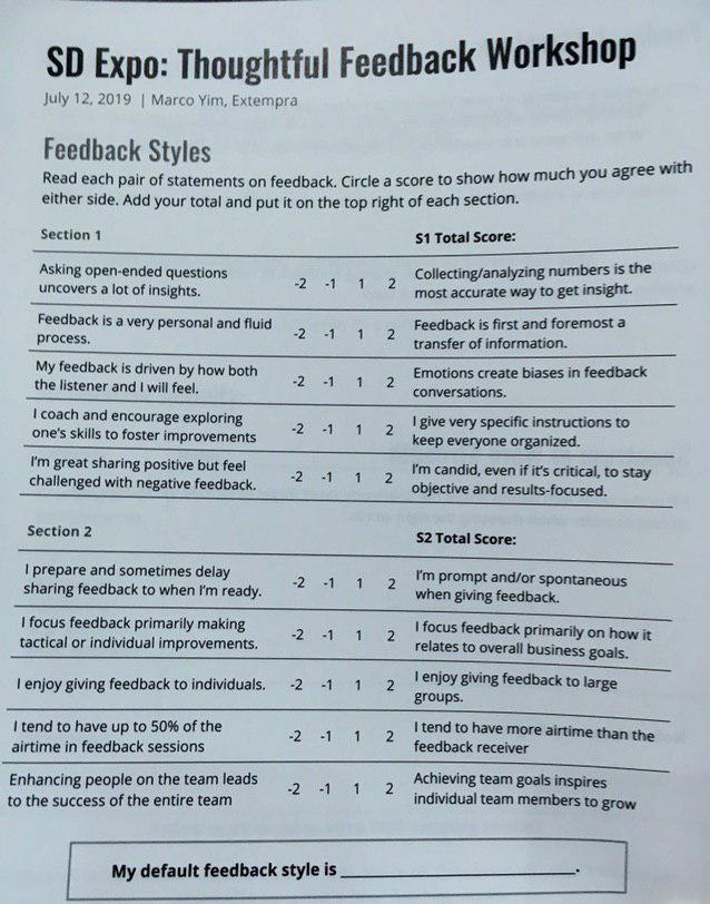feedback style questionnaire