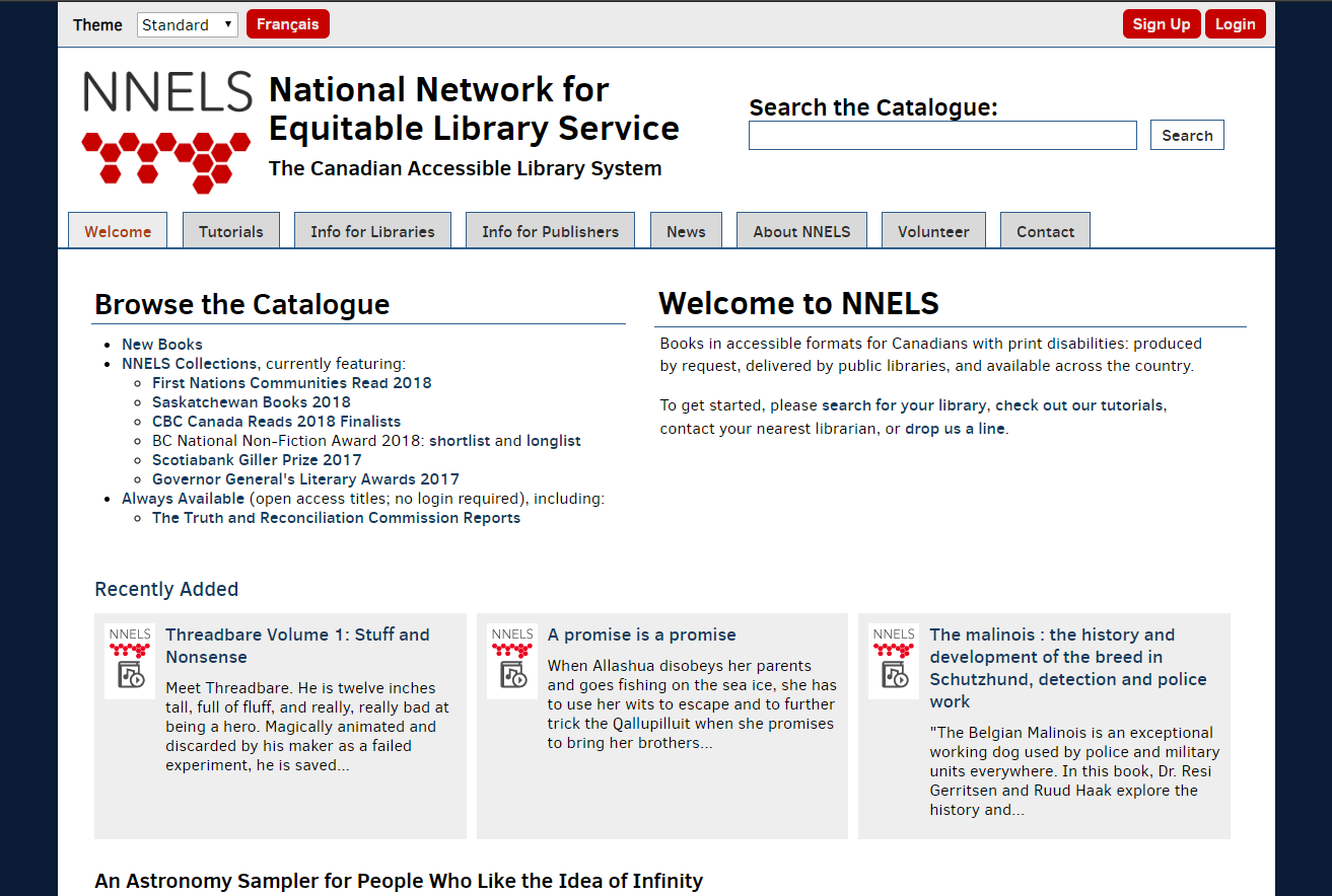 screenshot of NNELS front page